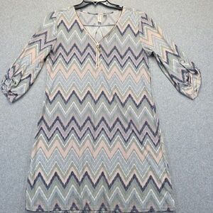 Tacera Pink and Gray Long Sleeve Dress